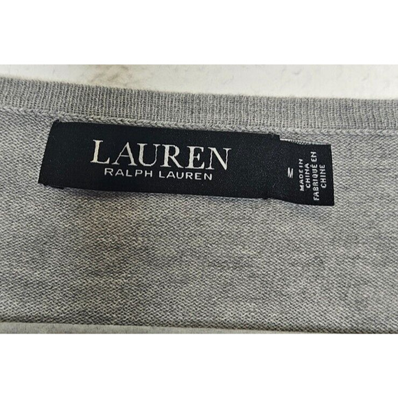 Ralph Lauren Sweater Womens Medium Gray Ruffled Puff Sleeve Soft Thin Knit Top - Picture 4 of 8